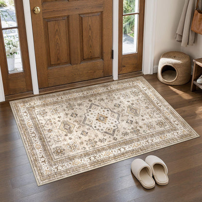 cotiled 9x12 Area Rug for Living Room, Washable, Traditional, Beige