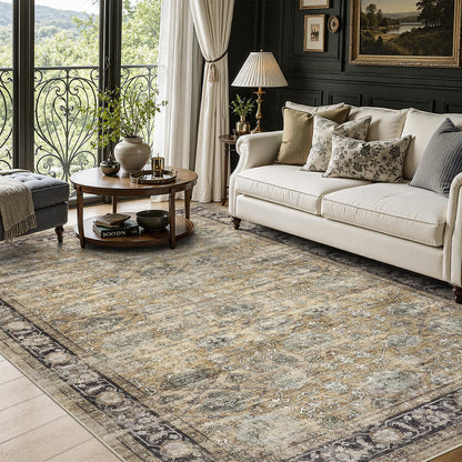 DCX 8x10 Area Rug Living Room: Washable Botanical Carpet Blue and Green