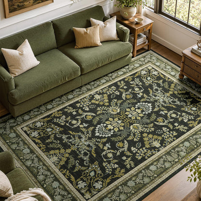 DCX 8x10 Area Rug Living Room: Washable Botanical Carpet Blue and Green