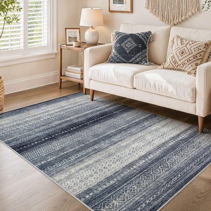Nakagishi 10X14 Area Rugs for Living Room: Washable Modern Abstract Rug with Non-Slip Silicone Backing Low Pile Soft Carpet for Bedroom & Dining Decor Ideal for Families with Kids and Pets-Brown