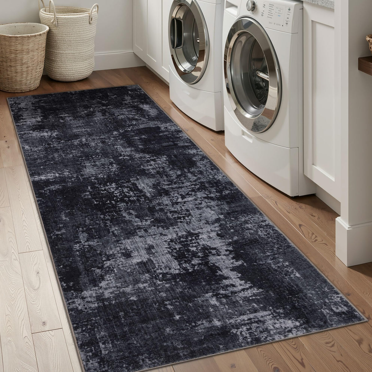 Sasttie 8x10 Washable Area Rug, Modern Abstract Large Carpet, Black & White