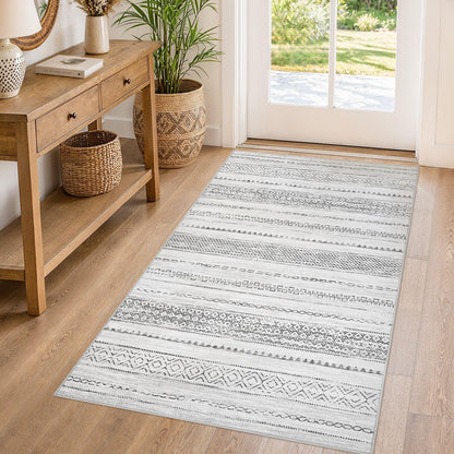 Nakagishi 10X14 Area Rugs for Living Room: Washable Modern Abstract Rug with Non-Slip Silicone Backing Low Pile Soft Carpet for Bedroom & Dining Decor Ideal for Families with Kids and Pets-Brown