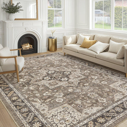 cotiled 9x12 Area Rug for Living Room, Washable, Traditional, Beige