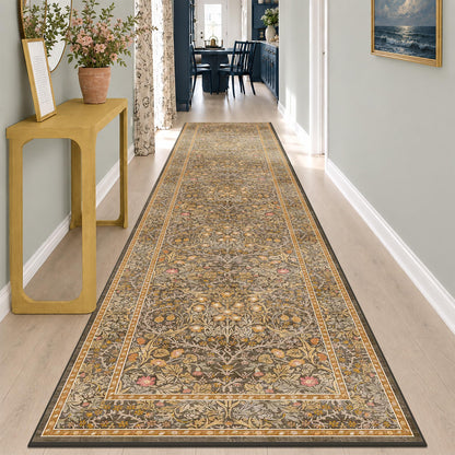 Floral Dark Green Washable Area Rugs 8x10, Vintage Living Room Rug