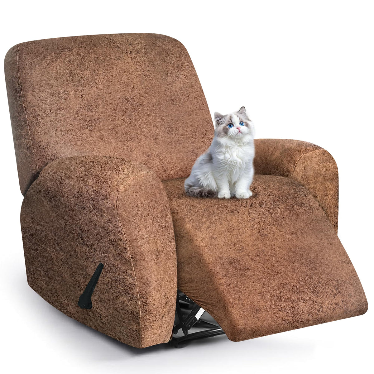 ANARACHON Leather Look Recliner Couch Cover, 8-Pieces Stretch Recliner Sofa Covers, Soft Reclining Slipcover, Washable Furniture Protector for Pets (3 Seater, Brown)