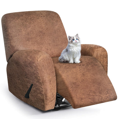 ANARACHON Leather Look Recliner Couch Cover, 8-Pieces Stretch Recliner Sofa Covers, Soft Reclining Slipcover, Washable Furniture Protector for Pets (3 Seater, Brown)