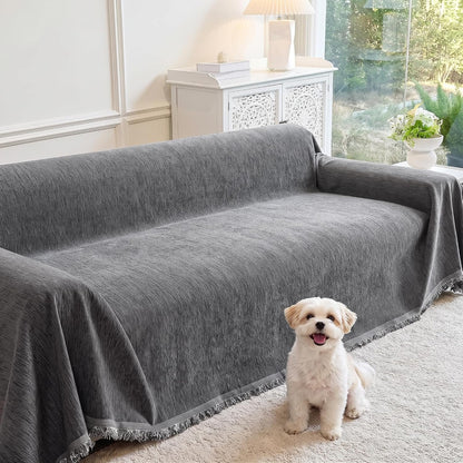 MEETSKY Couch Covers for Dogs, Washable Couch Covers, Pet Sofa Covers for 3 Cushion Couch, Chenille Thick Sectional Couch Cover Blanket Modern Furniture Protector Covers, 91" x 134", Dark Grey