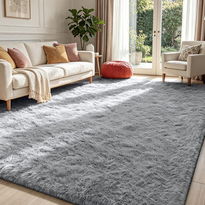 Beige 8x10 Area Rugs for Living Room, Fluffy Shag Rug Large Bedroom Carpet
