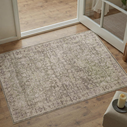 DCX 8x10 Area Rug Living Room: Washable Botanical Carpet Blue and Green