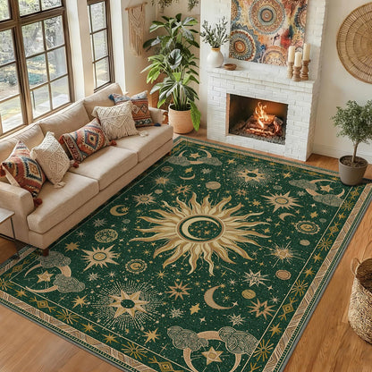 Vacuum-Friendly, 8x10 Washable Area Rug, Black Gold Beige Red