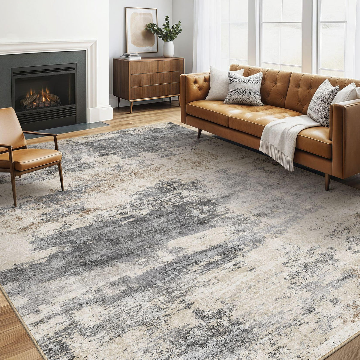 LOONGRUG 6x9 Area Rugs Washable Neutral Modern Abstract Living Room Rug