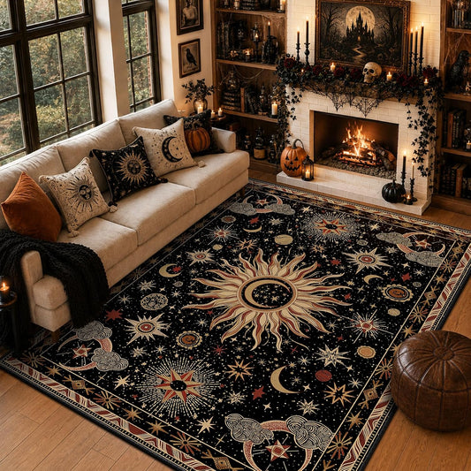 Vacuum-Friendly, 8x10 Washable Area Rug, Black Gold Beige Red