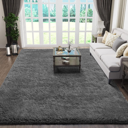 Ophanie Area Rugs 9x12 Living Room, Large Grey Bedroom Carpet, Big Shag Indoor Thick Soft Nursery Rug, Gray Fluffy Carpets for Boy and Girls Room Dorm Home Decor Aesthetic