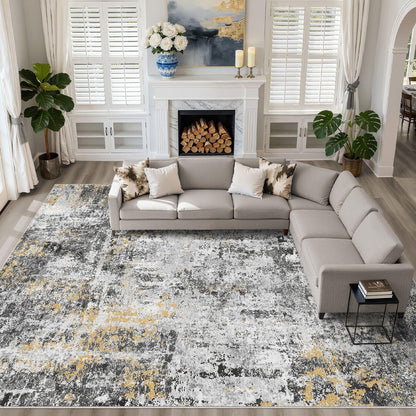 LOONGRUG 8x10 Area Rugs Washable Neutral Modern Rug for Living Room Brown