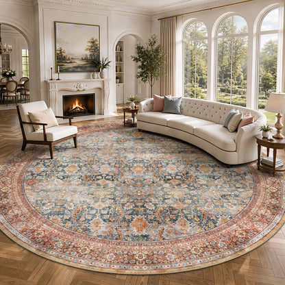 8x10 Area Rugs for Living Room - Washable Vintage Retro Large Rug, Soft Ultra Thin Non Slip Low Pile Traditional Distressed Boho Carpet for Bedroom Dining Room Home Office, Charcoal Olive