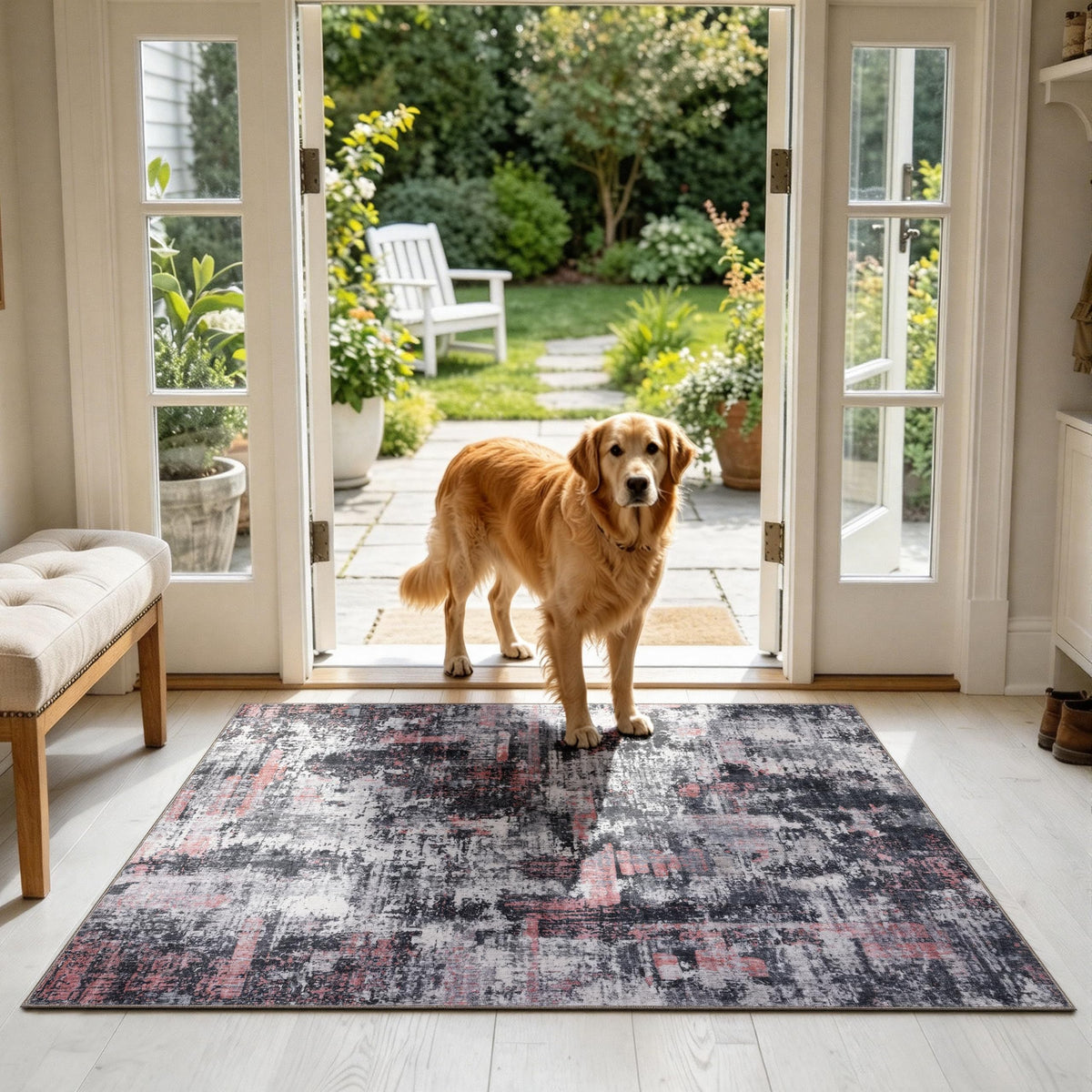Sasttie 8x10 Washable Area Rug, Modern Abstract Large Carpet, Black & White