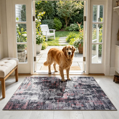 Sasttie 8x10 Washable Area Rug, Modern Abstract Large Carpet, Black & White