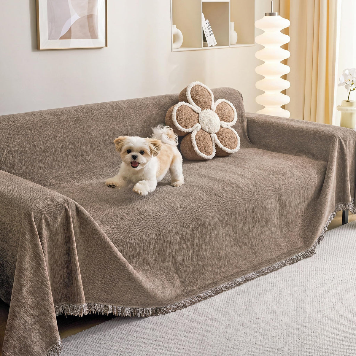 MEETSKY Couch Covers for Dogs, Washable Couch Covers, Pet Sofa Covers for 3 Cushion Couch, Chenille Thick Sectional Couch Cover Blanket Modern Furniture Protector Covers, 91" x 134", Dark Grey