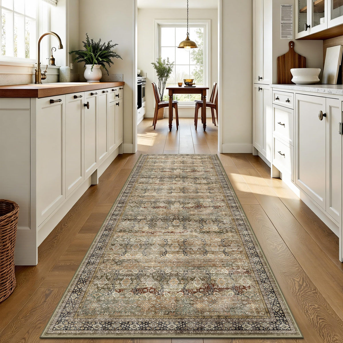 8x10 Area Rugs for Living Room - Washable Vintage Retro Large Rug, Soft Ultra Thin Non Slip Low Pile Traditional Distressed Boho Carpet for Bedroom Dining Room Home Office, Charcoal Olive