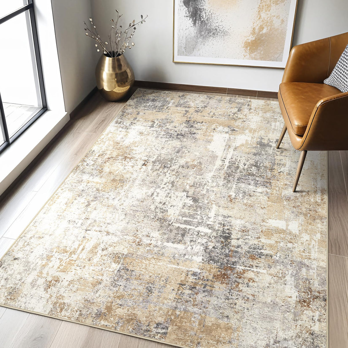 LOONGRUG 6x9 Area Rugs Washable Neutral Modern Abstract Living Room Rug