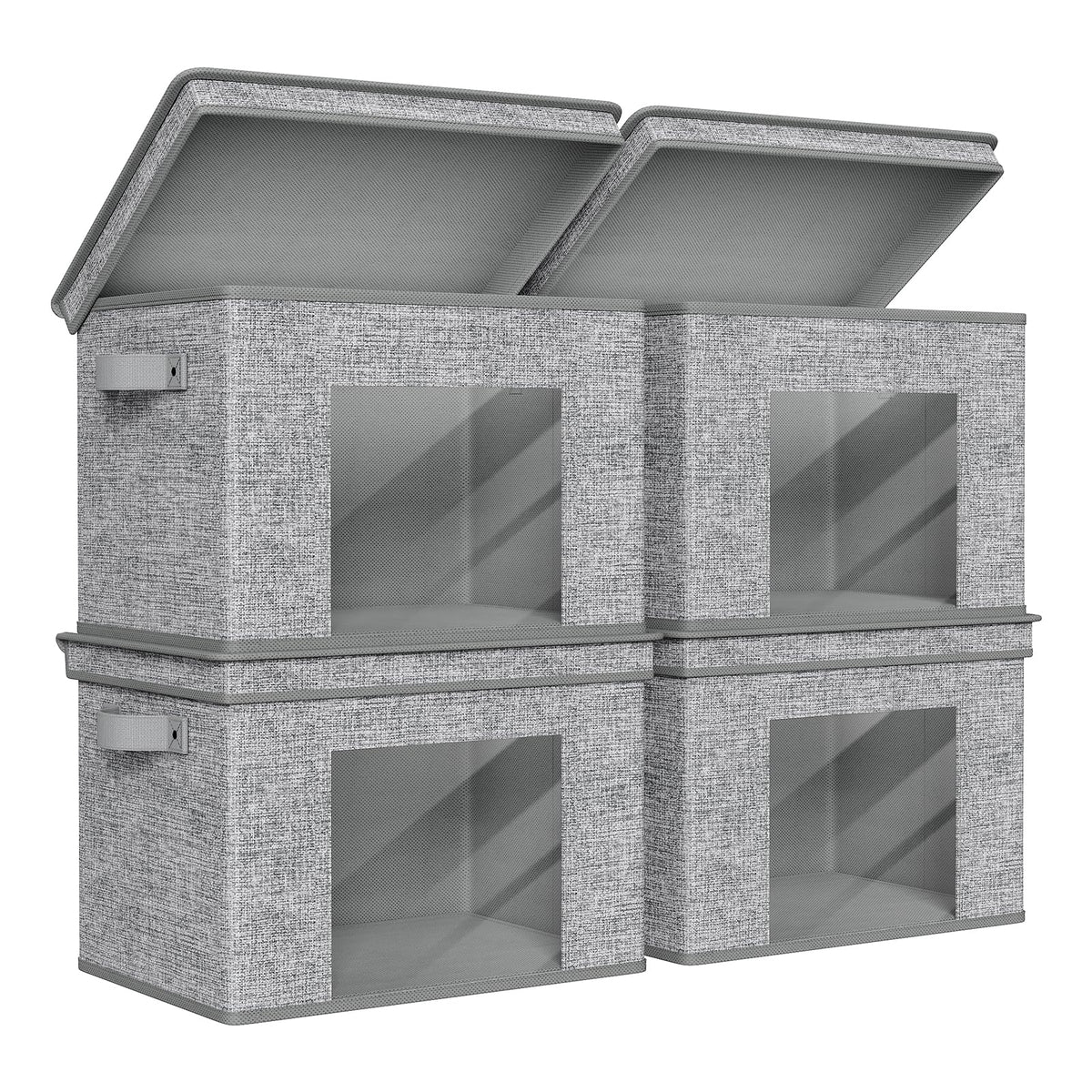 Univivi Front Opening Storage Bins with Lids for Closet, Beige, 4 Pack