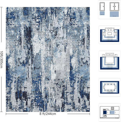 8x10 Area Rugs, Abstract Morden Soft Washable Rug, Non-Slip Low Pile Rugs for Living Room, Bedroom, Dining Room, Home, Office(Ocean Blue)