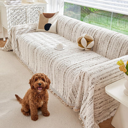 Couch Cover for Dogs Washable Sofa Cover, Sectional Couch Covers, Sofa Covers for 2 Cushion Couch, Non Slip Stripe Sofa Slipcovers Furniture Protector (Beige, 71x102)