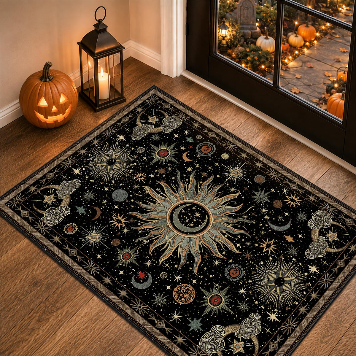 Vacuum-Friendly, 8x10 Washable Area Rug, Black Gold Beige Red