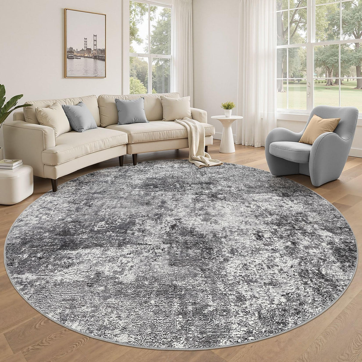 DMOYEST Area Rug Living Room Rugs 9x12 Washable Abstract Grey Carpet
