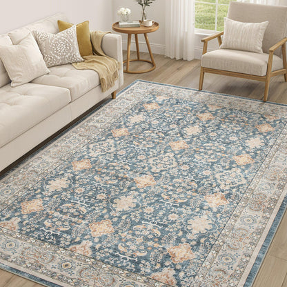 cotiled 9x12 Area Rug for Living Room, Washable, Traditional, Beige