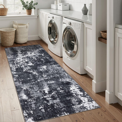 Sasttie 8x10 Washable Area Rug, Modern Abstract Large Carpet, Black & White