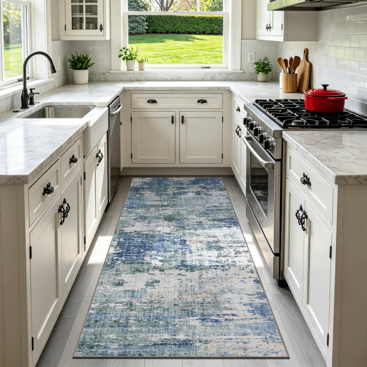 Sasttie 8x10 Washable Area Rug, Modern Abstract Large Carpet, Black & White