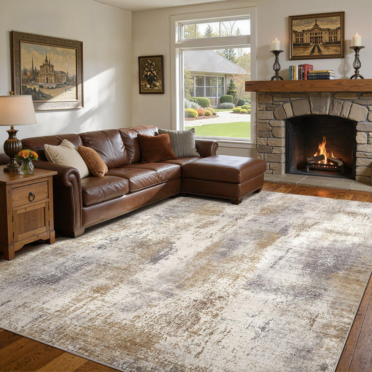 DMOYEST Area Rug Living Room Rugs 9x12 Washable Abstract Grey Carpet