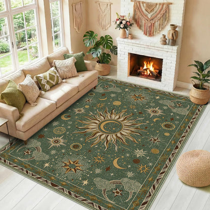 Vacuum-Friendly, 8x10 Washable Area Rug, Black Gold Beige Red