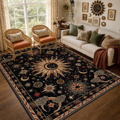 Vacuum-Friendly, 8x10 Washable Area Rug, Black Gold Beige Red