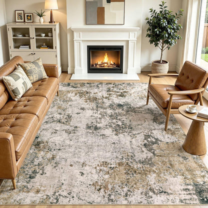 8x10 Area Rugs Living Room Abstract Washable Rug, Gold Brown