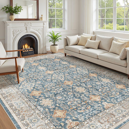 cotiled 9x12 Area Rug for Living Room, Washable, Traditional, Beige