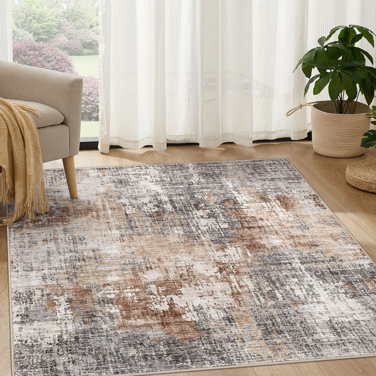 DMOYEST Area Rug Living Room Rugs 9x12 Washable Abstract Grey Carpet
