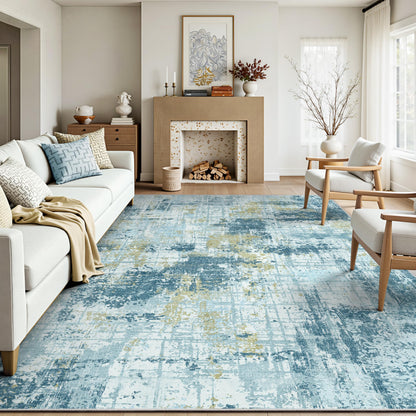 8x10 Area Rugs, Abstract Morden Soft Washable Rug, Non-Slip Low Pile Rugs for Living Room, Bedroom, Dining Room, Home, Office(Ocean Blue)