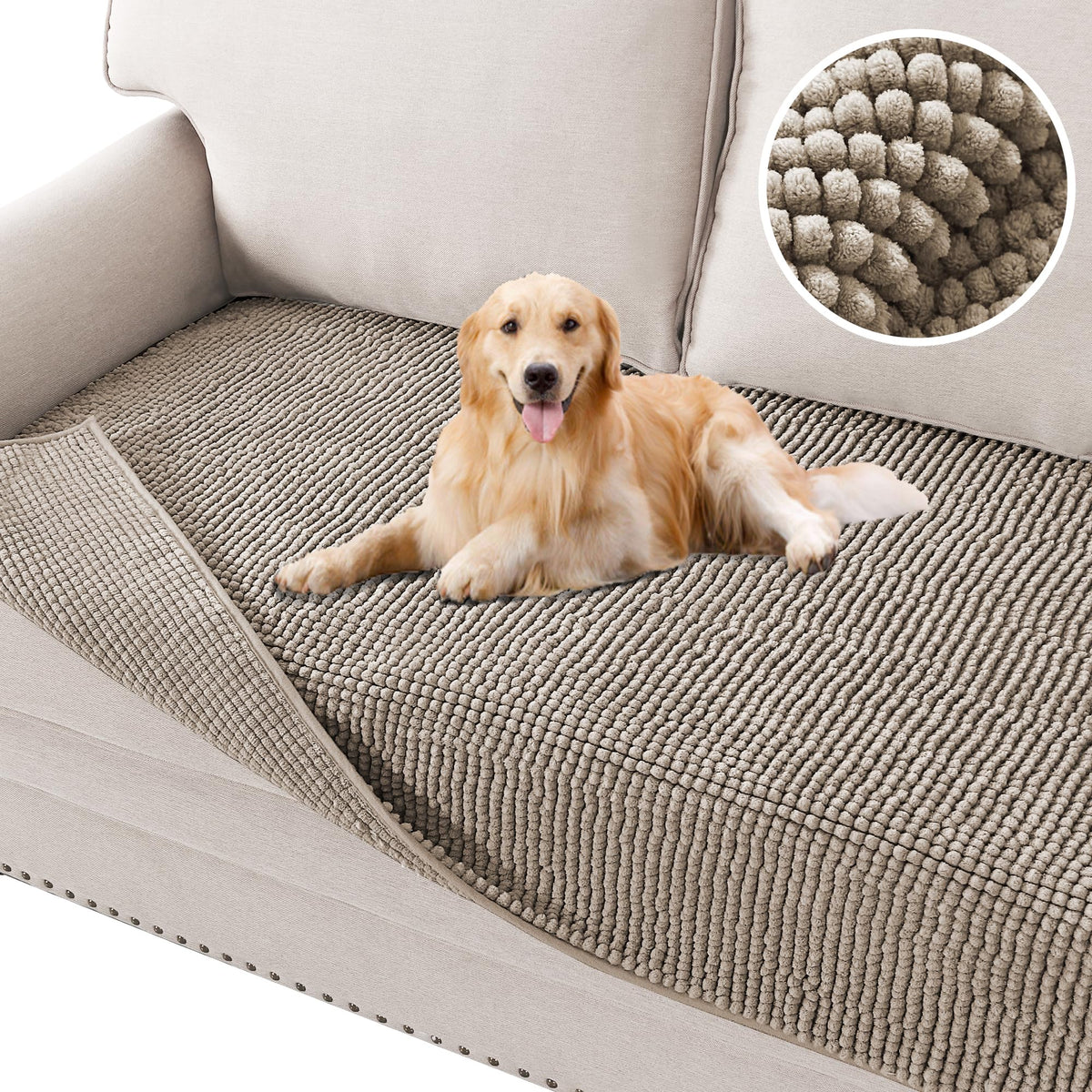 H.VERSAILTEX Plush Chenille Dog Bed Cover Thick Soft Sofa Cover for 3 Cushion Couch Anti Slip Couch Cover Furniture Protector for Dog, Pet, Cat (35" x 82", Ivory)