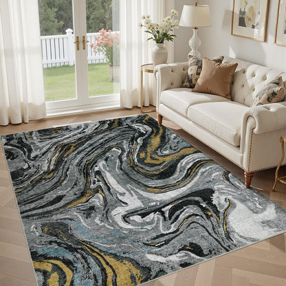 DMOYEST Area Rug Living Room Rugs 9x12 Washable Abstract Grey Carpet