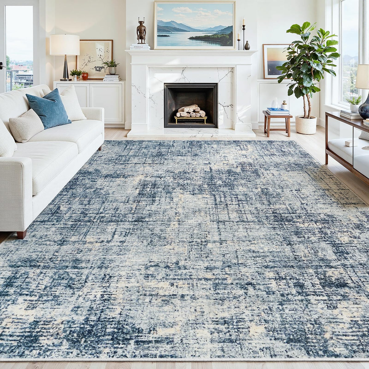 8x10 Washable Area Rug for Living Room Bedroom: Non-Slip Modern White Gray
