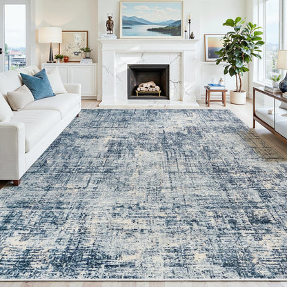 8x10 Washable Area Rug for Living Room Bedroom: Non-Slip Modern White Gray