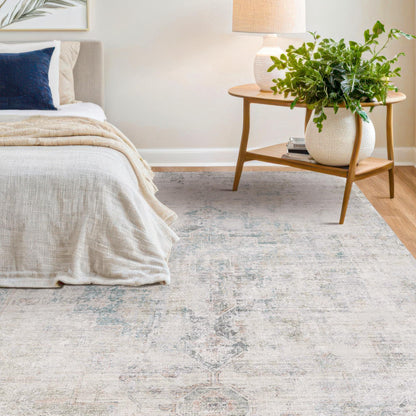 Farmhouse 8x10 Washable Area Rugs for Living Room, Neutral Taupe Brown Abstract Rug for Dining Room and Bedroom, Soft Foldable Low Pile Carpet, Stain Resistant Non-Slip Backing, Distressed Design
