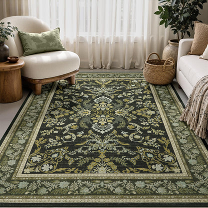 DCX 8x10 Area Rug Living Room: Washable Botanical Carpet Blue and Green