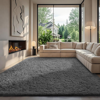 Ophanie Area Rugs 9x12 Living Room, Large Grey Bedroom Carpet, Big Shag Indoor Thick Soft Nursery Rug, Gray Fluffy Carpets for Boy and Girls Room Dorm Home Decor Aesthetic