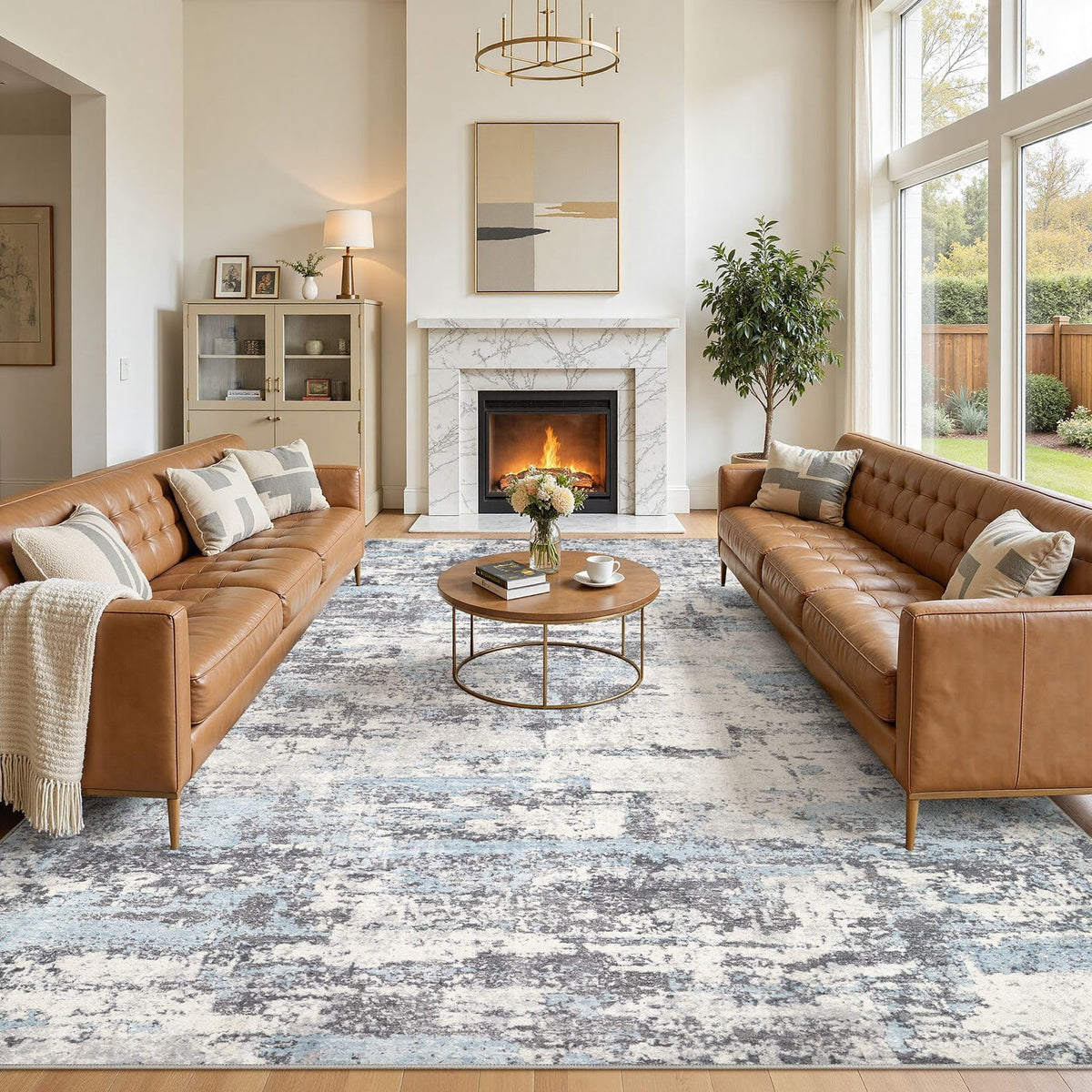 8x10 Area Rugs Living Room Abstract Washable Rug, Gold Brown