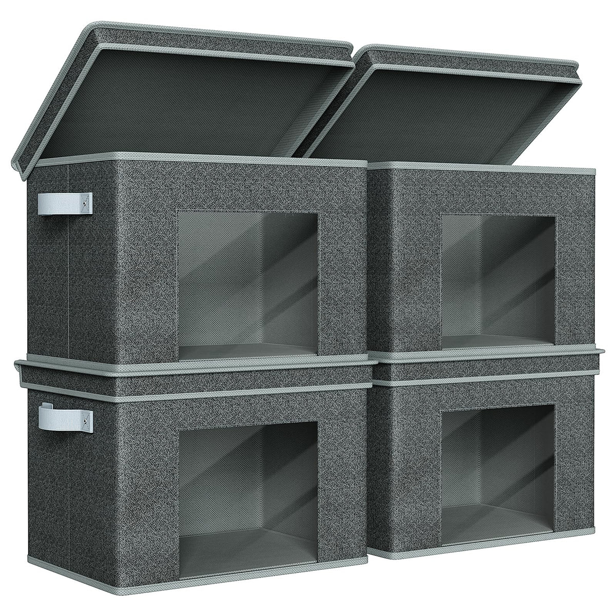 Univivi Front Opening Storage Bins with Lids for Closet, Beige, 4 Pack