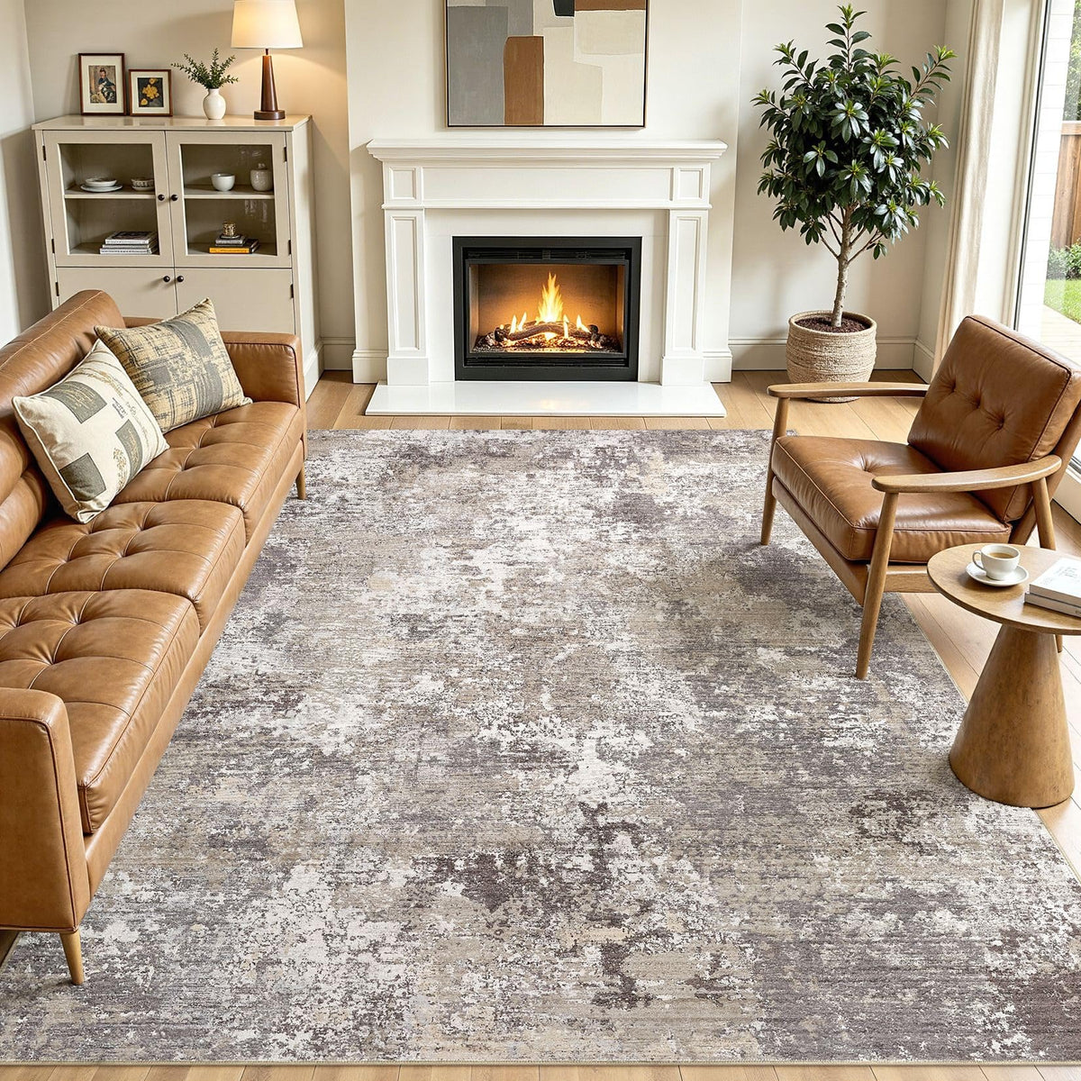 8x10 Area Rugs Living Room Abstract Washable Rug, Gold Brown