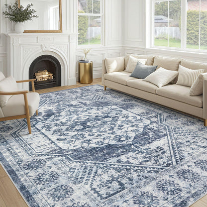 cotiled 9x12 Area Rug for Living Room, Washable, Traditional, Beige